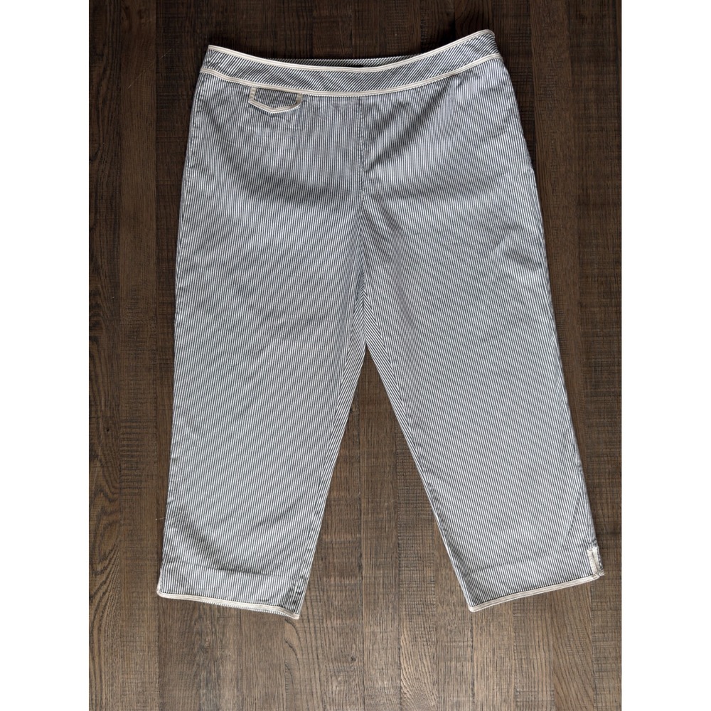 Talbots Womens Blue White Ticking Stripe Stretch Crop Pants Size 14 Nautical